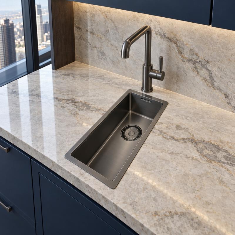 Pure.Sink Comfort PVD Gun metal kleine spoelbak 18x40 cm onderbouw, vlakbouw en opbouw PCM840-61
